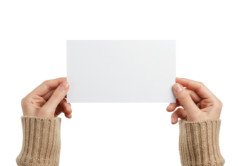 Hands Holding Blank White Card Against A Clean Isolated Background Ready For Customization
