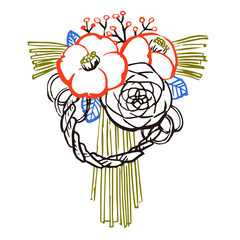 正月飾り　正月　筆 線画 イラスト