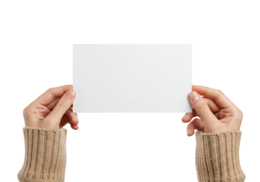 Hands Holding Blank White Card Against A Clean Isolated Background Ready For Customization
