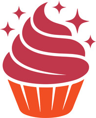 Delicious cupcake with pink frosting and orange wrapper isolated on white background