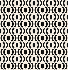 Seamless thick line wavy pattern. Black line pigtails with ovals seamless pattern on beige background. White modern vintage pattern. Vector illustration.