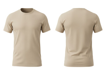 Minimalist Beige T-Shirt Design with Front and Back Views on Transparent Background