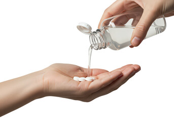 Pouring Liquid Medication from Bottle into Hand for Health and Wellness Treatment