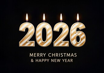 happy new year, 2026 Happy New Year greeting card vector background. 2026 candle beige numbers with fire on black. Festive sparkle holiday postcard, invitation, banner for social media.