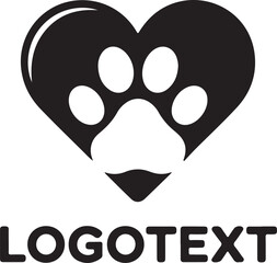 Heart with paw print logo isolated on white background for pet care or animal rescue