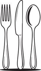 Cutlery set icons sign vector.Fork, Knife and Spoon icon set.Simple line art illustration of fork, knife, and spoon in black outline stock vector icon in line style.
