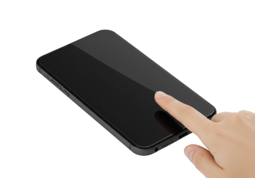 User Touching Black Smartphone Screen with Finger in Modern Digital Interaction