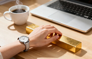 Relaxation at Work Coffee, Laptop, and a Golden Stress Reliever