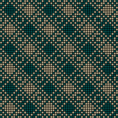ornament from squares. blue, silver hand drawn pixels. vector seamless pattern. black repetitive background. modern decorative art. geometric fabric swatch. textile design template. home decor