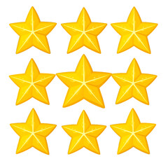 Obraz premium Golden Star Icon Set with Nine Pointed Stars on White Background