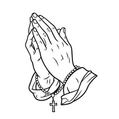 Praying hands with rosary beads and crucifix prayer cross