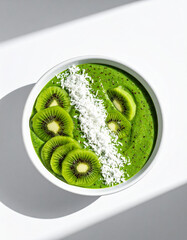 Overhead View Green Smoothie Bowl Tropical Hard Light
