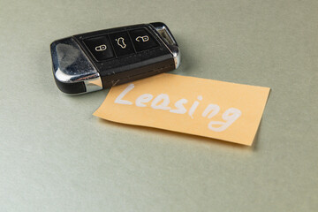 Key fob placed on a note about leasing a vehicle for convenience