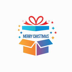 Obraz premium Festive merry christmas greeting gift box vector logo illustration design