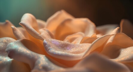 Rose Petal Macro Abstraction, Pearlescent Highlights, Cinematic Teal–Orange Glow
