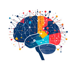 Abstract Brain Illustration with Multicolor Connections on White Background Science and Technology Concept with Neural Networks and Complex Systems
