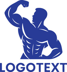 Muscular man flexing isolated on white background for gym, fitness or bodybuilding logo