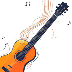 Detailed Acoustic Guitar Illustration with Orange Gradient Body and Flowing Lines on White Background