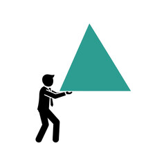Black Silhouette Man Lifting Teal Triangle on White Background Icon Graphic