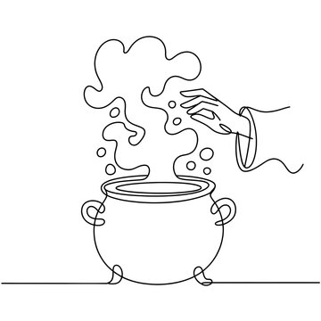 cauldron brewing potion, line art clip art preview