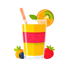 Colorful Fruit Smoothie Illustration with Orange Slice and Straw on White Background