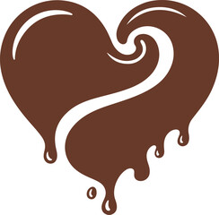 Chocolate heart isolated on white background with dripping design concept