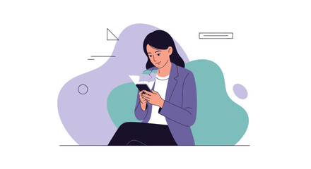 Woman Engaged With Her Phone, Displaying Focus And Concentration, Modern Digital World