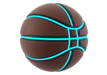 Basketball with Glowing Blue Lines isolated on transparent png