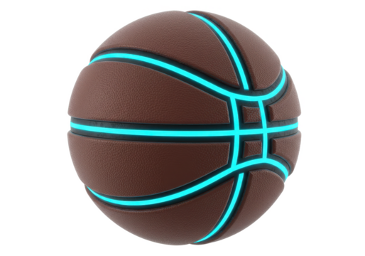 Basketball with Glowing Blue Lines  isolated on transparent png - Powered by Adobe