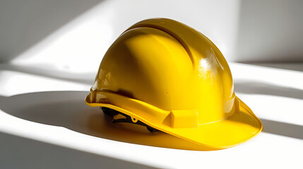 Fototapeta premium A yellow safety helmet on a sunlit surface, emphasizing protection and safety