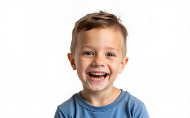 Little boy smiling portrait on white background. High quality