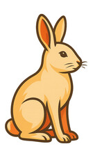 Tan Rabbit with Upright Ears and Curled Tail Facing Right &ndash; Cartoon Animal Illustration