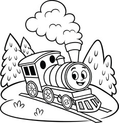 Cartoon Train Sticker Chugging Through Snowy Landscape Fun Design