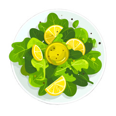 Fresh Green Salad with Lemon Slices and Peppercorns on White Plate Pixel Art Style Food Illustration