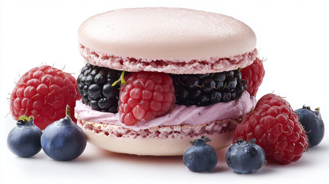French dessert macarons filled with cream and fruits