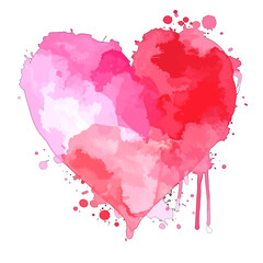 Watercolor Heart with Pink and Red Splatters on White Background Expressing Love and Romance for Valentines Day Graphic with an Artistic Style