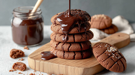 Rustic homemade chocolate cookies with syrup topping