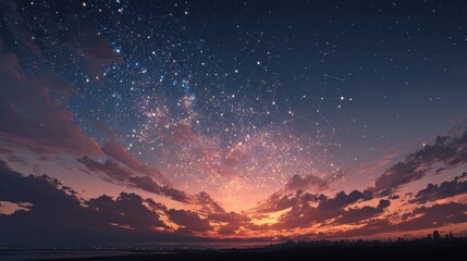 Fototapeta premium Stunning Celestial Night Sky with Stars and Vibrant Sunset Colors