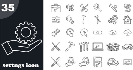 Collection of technology and settings icons hand gear tools and abstract concepts vector