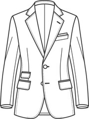 Classic men's suit jacket outline simple line art fashion apparel design sketch
