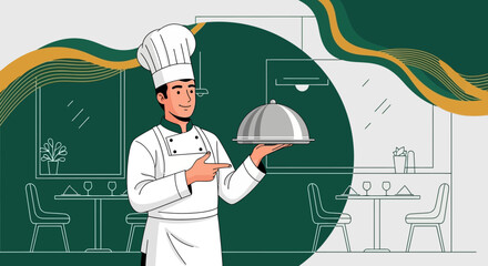 Chef Presenting A Plated Meal In A Contemporary Dining Atmosphere For Illustration