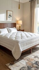 Fototapeta premium Cozy Bedroom Interior with Comfortable Mattress and Natural Light.