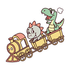 Cute Cartoon Train Sticker Featuring Dinosaur Passengers And Playful Design