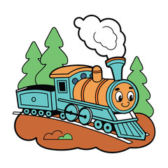 Cartoon Train Sticker Chugging Through Snowy Landscape Cute Design