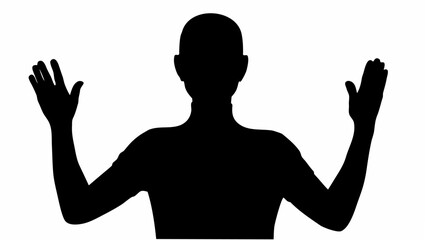 Surrender silhouette with raised hands in the air representing freedom or giving up concept