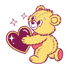 Fluffy Teddy Bear Holding Glittery Sparkling Heart Cute Design
