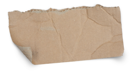 A torn piece of beige paper with rough. Torn brown paper. Piece of scrap cardboard on transparent.