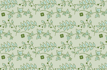 手描き　ナチュラルな木の実や葉っぱのパターン素材