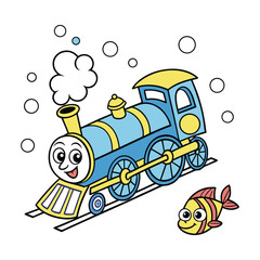 Cartoon Underwater Train Sticker With Ocean Theme And Colorful Design