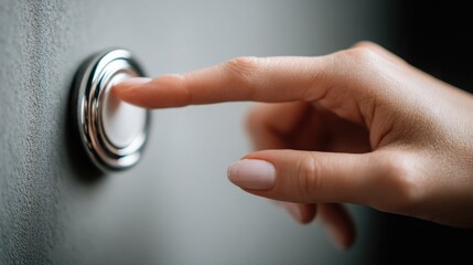 Hand of a person pressing a button to select an adaptive badge in a conceptual user interface design display